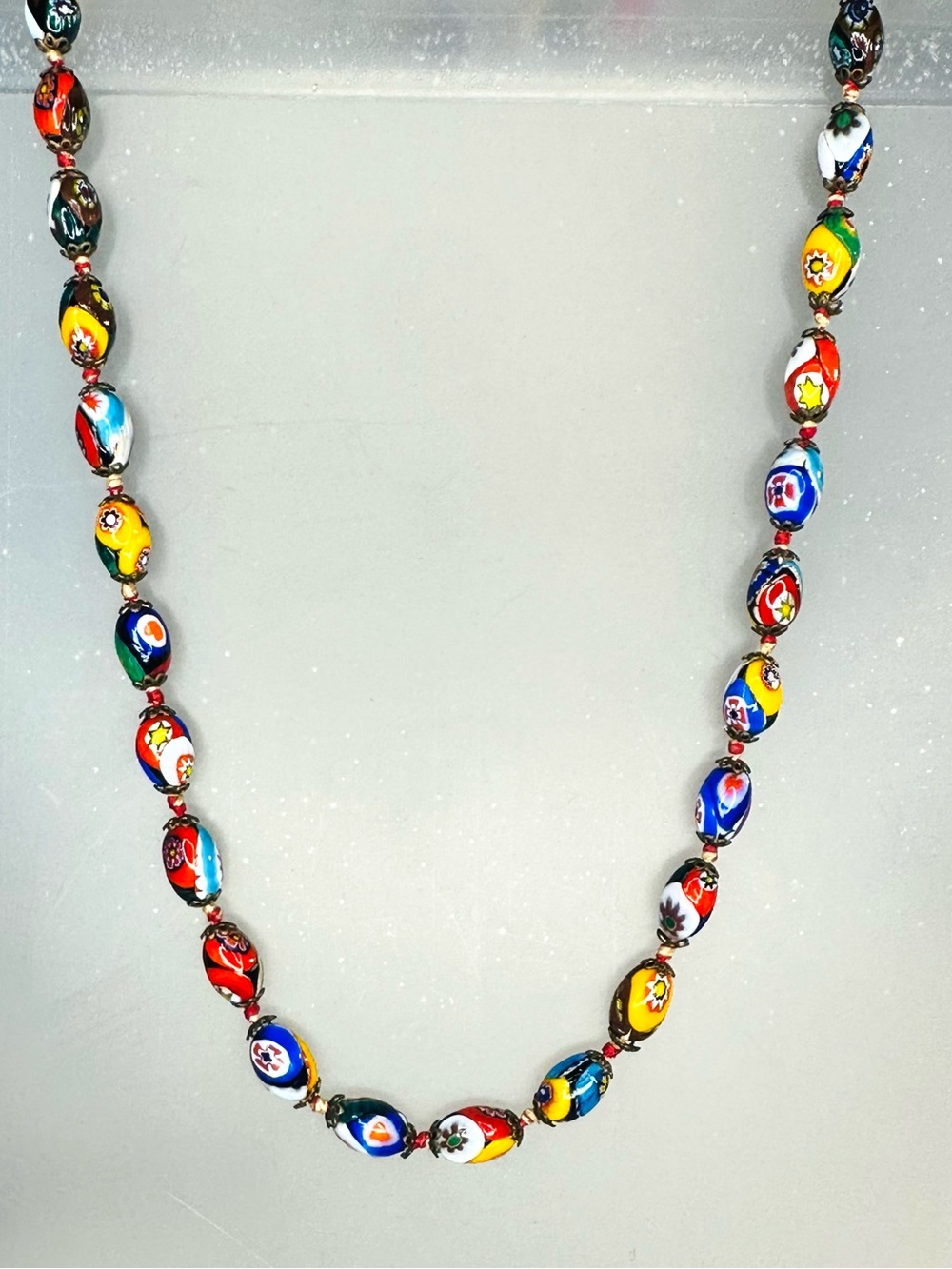 Handcrafted Multicolor Millefiori Glass Bead Necklace - Women Jewelry